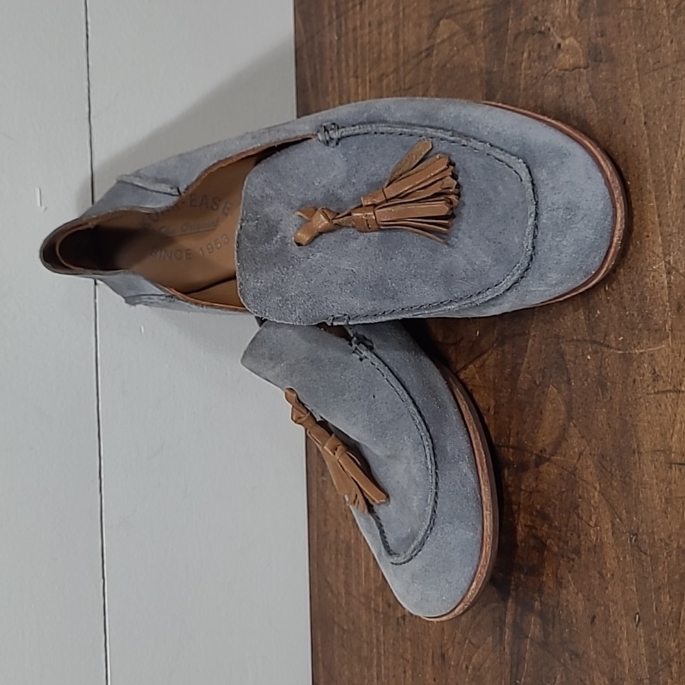 Kork-Ease Gray/Blue Suede Loafers with Tassels